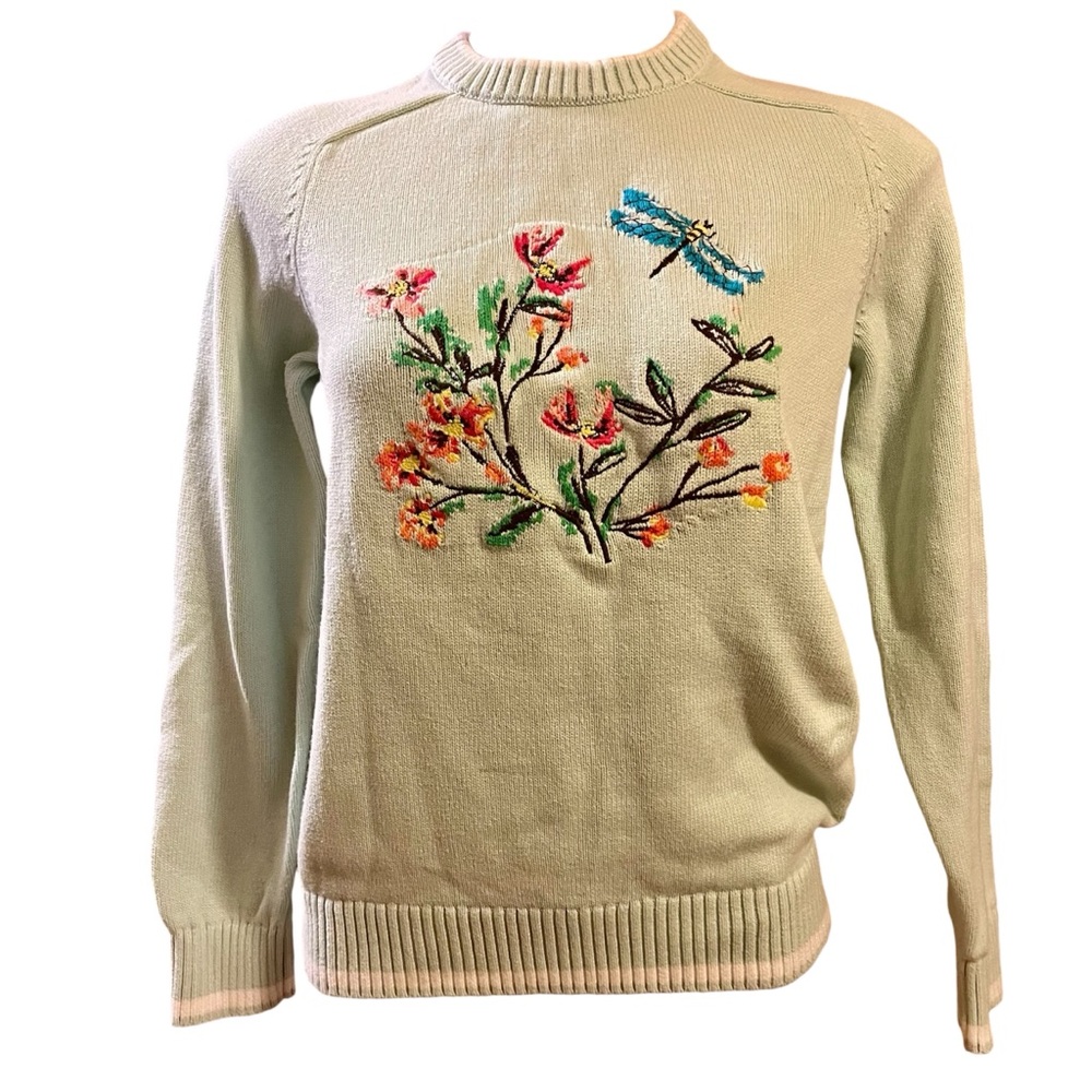 Land’s End embroidered floral dragonfly sweater